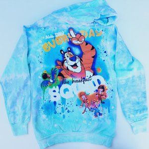 Kelloggs Tony the Tiger Hoodie Pullover Unisex Adult M Blue Green Sweatshirt New